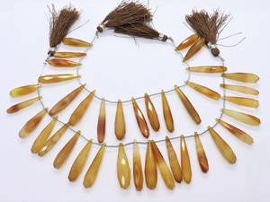 Perles de chalcédoine naturelle marron et jaune facettées en forme de goutte longue, perles de chalcédoine briolette facettées, perles de pierres précieuses de chalcédoine facettées - Product Image 4