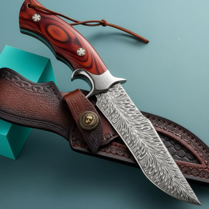 Couteau Bowie artisanal Edge Master en acier Damas, manche en bois avec étui en cuir, 11 pouces, qualité industrielle/DIY - Product Image 6