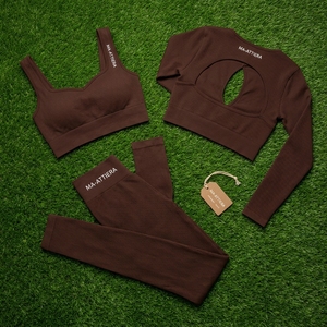 Conjunto Deportivo para Mujer, Top Deportivo Marrón con Espalda Cruzada y Leggings de Cintura Alta, para Yoga, Gimnasio, Fitness y Entrenamiento - Product Image 5