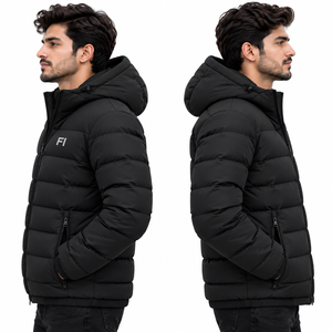 Men's <b>Hooded</b> Puffer <b>Jacket</b> Custom Logo Quilted Winter Coat Thick <b>Padded</b> Zipper Outerwear Wholesale OEM Streetwear Bulk Supplier - Product Image 4