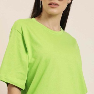 Camiseta de Manga Corta con Cuello Redondo Extra Grande para Mujer, Color Verde Sólido, Corte Holgado, Tejida, 100% Algodón, Transpirable, Top de Primavera/Verano - Product Image 4