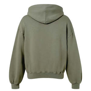 Sudadera con capucha verde oliva con cremallera, talla grande, estilo urbano, corte holgado, forro polar grueso verde salvia, personalizable con logo. - Product Image 2