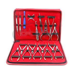 Juego de 18 piezas de alicates de ortodoncia dental, localizador de brackets y portaagujas de acero inoxidable, en estuche de cuero, color rosa quirúrgico - Product Image 1