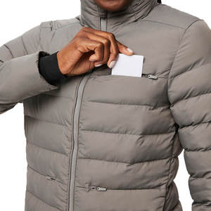<b>Women's</b> Gray Puffer <b>Jacket</b> Stand Collar Zipper Closure Quilted Windproof Lightweight Winter Coat Casual Style - Product Image 4