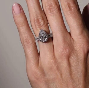 ชุดแหวนแต่งงานแบบก้านเปิดสีเงินสเตอร์ลิง925เป็นเอกลักษณ์แหวนเพชรจำลองทรงลูกแพร์ตัดและรัศมีแหวนเพชรโมอิสสวยงามสำหรับเป็นของขวัญ - Product Image 2