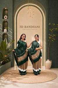 Pure Modal Silk Bandhani <b>Saree</b> With 3D Bandhani Design Matching <b>Blouse</b> Traditional Festive Wear Collection - Product Image 1