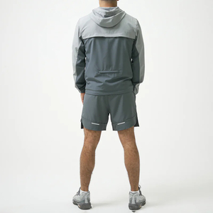 Mens Winter Solid Color Block Hooded Tracksuit 100% Cotton Lightweight <b>Zip</b>-<b>Up</b> <b>Jacket</b> with Reflective Shorts for Sports - Product Image 6