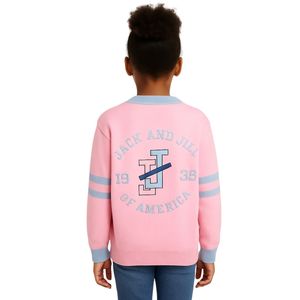 Jack and Jill Girls Pink Blue V Neck Knit <b>Cardigan</b> Button Front Long Sleeve Contrast Stripe School Sweater with Pockets Kids - Product Image 2