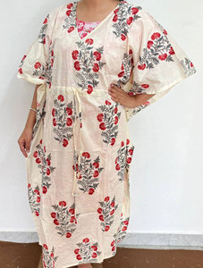 Women's Premium Cotton <b>Kaftan</b> Dress with Artistic Printed Design and Easy Fit Silhouette - Product Image 1