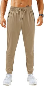 Men's Khaki Sweatpants Elastic Waist Drawstring Quick Dry Lightweight Joggers Casual Athletic <b>Pants</b> with Side Stripe - Product Image 2