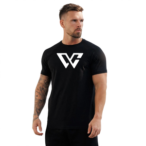 T-shirt de sport noir pour homme, manches courtes, respirant, léger, pour la course à pied, la remise en forme, la salle de sport, l'entraînement, imprimé - Product Image 1
