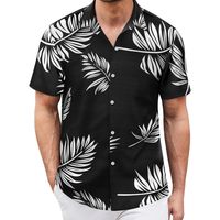 Kemeja Kancing Lengan Pendek Motif Daun Tropis Biru Royal, Bahan Bernapas, Gaya High Street, Cocok untuk Liburan Pantai Aloha, Pakaian Musim Panas