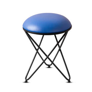Taburete Redondo Moderno de Cuero PU con Estructura Metálica Negra en Forma de Cruz para Hogar, Hotel, Dormitorio, Tocador, Mueble de Asiento - Product Image 1