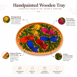Artisan Hand Painted Wooden Tray Bird Design Decorative Serving Platter for <b>Table</b> Decor Gift & <b>Display</b> - Product Image 6