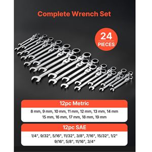 Set di chiavi a cricchetto con testa flessibile da 24 pezzi, 72 denti, in acciaio CRV, con anello a bussola da 17 mm, chiavi combinate metriche/SAE da 12 mm - Product Image 2