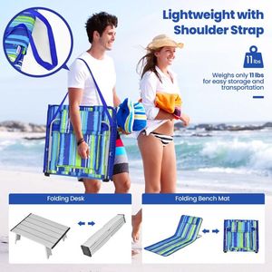 Set of 3 Pieces Beach Lounge Chair <b>Mats</b> Including 2 Adjustable Lounge Chairs with <b>Table</b> Stripe - Product Image 3