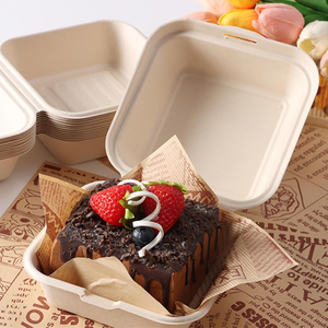 Contenedores de comida para llevar tipo clamshell de 6 x 6 pulgadas, desechables, con tapa abatible, caja de bagazo tipo bento para hamburguesas - Product Image 6