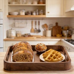 Bandeja de Servir de Madera de Nogal de Lujo, Bandeja Decorativa de Madera para Té, Café y Desayuno con Asas para el Hogar, Hotel o Restaurante - Product Image 6