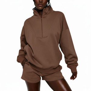 Women's 320 GSM Fleece <b>Hoodie</b> and Shorts Set Winter Casual Two Piece Outfit Custom Logo Thick Warm Tracksuit Set - Product Image 1