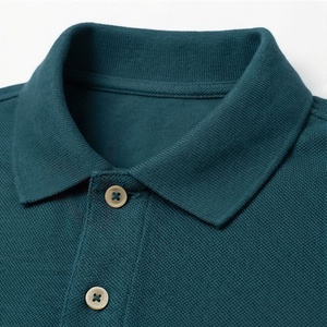 Polo à manches courtes pour homme, couleur vert-bleu foncé, 100% coton, tissu Oxford respirant, coupe classique, couleur unie, design tissé - Product Image 4