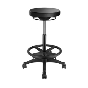 Silla de Bar de Piel Sintética sin Respaldo para Oficina en Casa, <span class=keywords><strong>con</strong></span> Reposapiés, Taburete Redondo Ergonómico <span class=keywords><strong>con</strong></span> <span class=keywords><strong>Ruedas</strong></span> y Altura Ajustable - Product Image 4