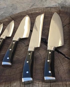Ensemble de couteaux de cuisine artisanaux écologiques personnalisés en acier inoxydable avec manche en bois Pakka, trois pièces, pour droitier, directement de l'usine, le meilleur - Product Image 3