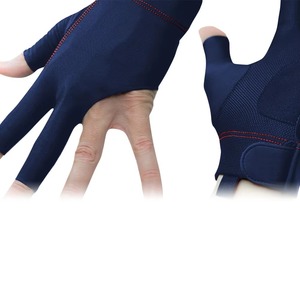 Guante de billar unisex azul de medio dedo con costuras rojas y panel de malla negra para uso deportivo - Product Image 3