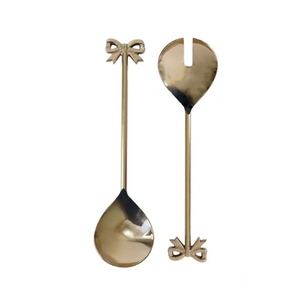 Ensemble de 2 ustensiles de cuisine en rotin brun, design antique, en acier inoxydable, pour servir des salades, pour usage hôtelier - Product Image 2