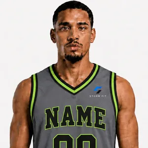 Camiseta de Baloncesto Gris Personalizada para Hombre, Cuello en V, Sin Mangas, Impresión Sublimada, Nombre y Número Personalizados 09, Malla Transpirable, Corte Regular, 100% - Product Image 3