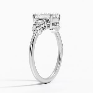 Bague BOJ 031 en argent 925, taille émeraude, camélia, trois pierres, halo de diamants, 2 carats, couleur D, VVS1, moissanite certifiée GRA, prix bas - Product Image 2