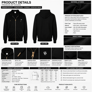 Sweat-shirt à capuche zippé noir pour homme, coupe classique, décontracté, couleur unie, en coton tricoté, pour l'automne, impression numérique, écologique - Product Image 6