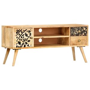 Meuble TV en bois de manguier naturel avec accents noirs - Product Image 1
