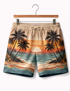 Shorts de Baño Tropicales Vintage para Hombre – Shorts de Secado Rápido con Estampado de Palmeras de Sunset Beach - Product Image 4