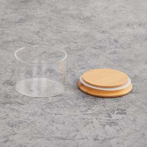Pot en verre borosilicate transparent de 320 ml avec couvercle en bambou, récipient de stockage hermétique écologique pour la cuisine, à usage multiple - Product Image 1