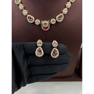 Shravani Heritage Delicate <b>Gold</b> Plated Zircon Bridal Necklace & Earring <b>Set</b> - Product Image 4