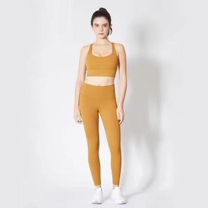 Conjunto de Yoga para Mujer, Top Corto con Espalda Cruzada a Cuadros, Leggings Largos de Cintura Media, Sin Costuras, Transpirables, Ecológicos, de Spandex, 2 Piezas - Product Image 1