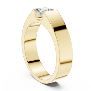 Anillo de boda solitario para hombre con diamante cultivado en laboratorio en oro amarillo – Anillo de oro moderno, ancho y llamativo con diamantes - Product Image 1