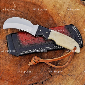 Couteau de chasse EDC à lame fixe en acier inoxydable forgé à la main, style bec d'oiseau, avec manche en os de chameau et résine, couteaux OEM ODM avec étui - Product Image 5