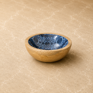Tazón de Madera de Primera Calidad para Servir, con Diseño Azul en el Interior, Apto para Alimentos, Decorativo, para Aperitivos, Ensaladas, Frutas, Estilo Rústico para Cocina y Comedor - Product Image 1