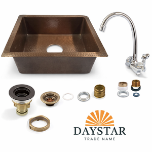 Fregadero de Cocina de Cobre Martillado a Mano de una Sola Pieza con Cuatro Orificios Daystar Trade |   Fregadero de Preparación para Barra de Diseño Moderno, Estilo Antiguo, para Instalar Bajo Encimera - Product Image 4