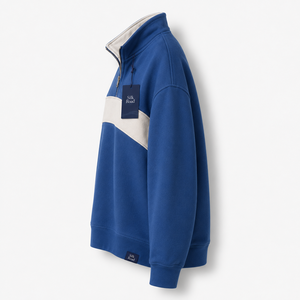 Sweat-shirt décontracté pour femme Silk Road, bleu uni, en polyester/coton, demi-zip, anti-boulochage, coupe classique, col montant, idéal pour l'été, pas cher - Product Image 2