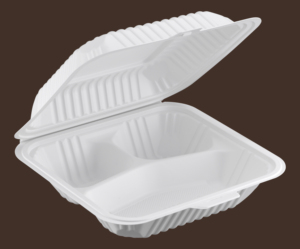 Disposable Plastic <b>Takeaway</b> Food <b>Container</b> with Lid 3-Compartment Clamshell Minimalist Style 8.25" x 7.55", 150pc (150/1) - Product Image 2