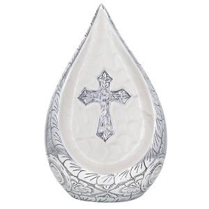 Elegant Hand-Carved Silver <b>Aluminium</b> Teardrop Funeral Urn Traditional Vintage Engraved Floral Motif Ashes Jar <b>Container</b> - Product Image 6