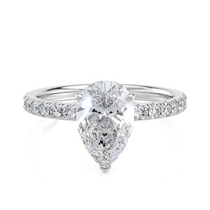 Anillo de Compromiso con Diamante Cultivado en Laboratorio, Corte Pera, 1.50 CTW, Banda Pavé, Oro Sólido de 14K, Bañado en Rodio, Certificado IGI, Joyería Nupcial de Lujo - Product Image 1