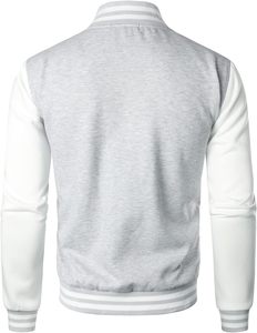 Veste universitaire grise et blanche pour homme, col rabattu décontracté, coupe régulière, polyester et coton, fermeture à boutons, automne - Product Image 2