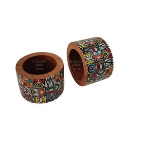 Anillos de Servilleta de Madera con Patrones de Esmalte Personalizados, Decoración de Mesa Pintada a Mano, Regalo Elegante de Alta Calidad - Product Image 5