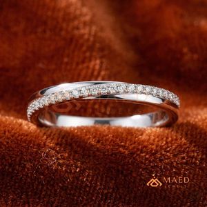 925 Sterling <b>Silver</b> Slim Moissanite Wedding Band Lab Grown Diamond <b>Eternity</b> <b>Ring</b> Fine Jewelry for Women - Product Image 1