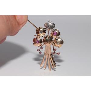 Broche de Flores con Diamantes y Rubíes Cultivados en Laboratorio, Oro de 14k Antiguo, Plata 925 Certificada, Joyería de Boda para Mujeres y Hombres - Product Image 1