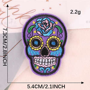 Parche Bordado Termoadhesivo de Calavera de Azúcar Estilo Punk Mexicano del Día de Muertos - Product Image 3
