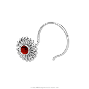 Pendiente de Nariz con Engaste de Granate Redondo en Plata de Ley 925, Estilo Indio, para Mujeres y Niñas - Product Image 2
